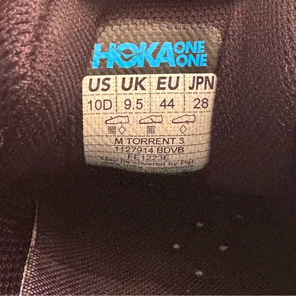 Hoka One One Torrent 3 trail running shoes Black/Diva Blue Men’s size 10 - Picture 11 of 12